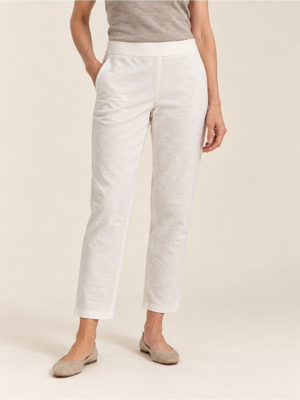 Eileen Fisher Ivory Stretch Crepe Ankle Pants SP